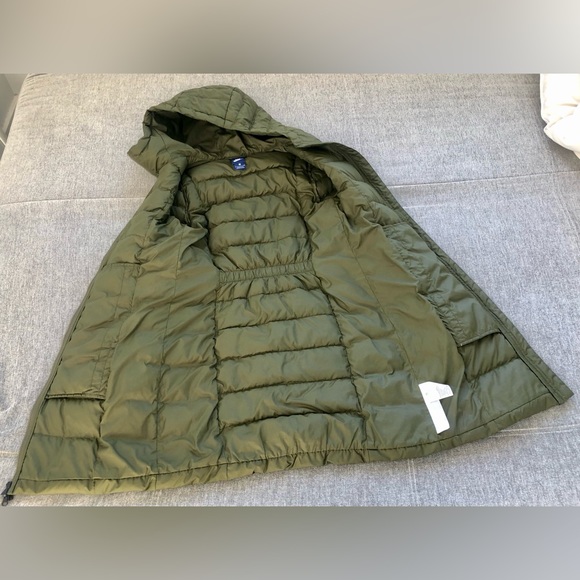 euc Nike womens olive green hooded quilted puffer down zip parka coat XS S - Picture 2 of 7